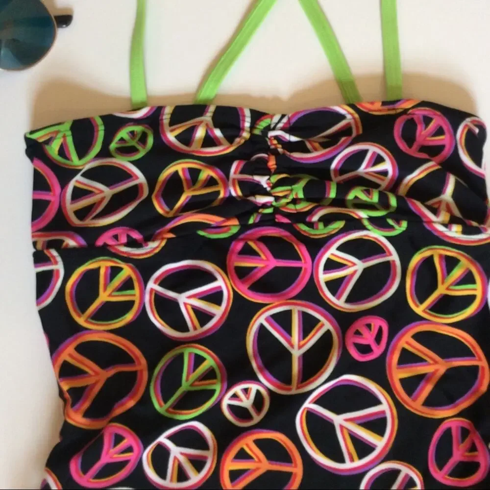 Girls Peace Sign One Piece Swimsuit